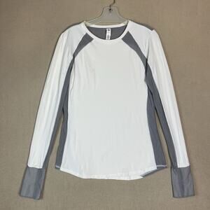 Aurum Shirt Womens 8 White Gray Long‎ Sleeve Performance Mesh Panel Design Tee